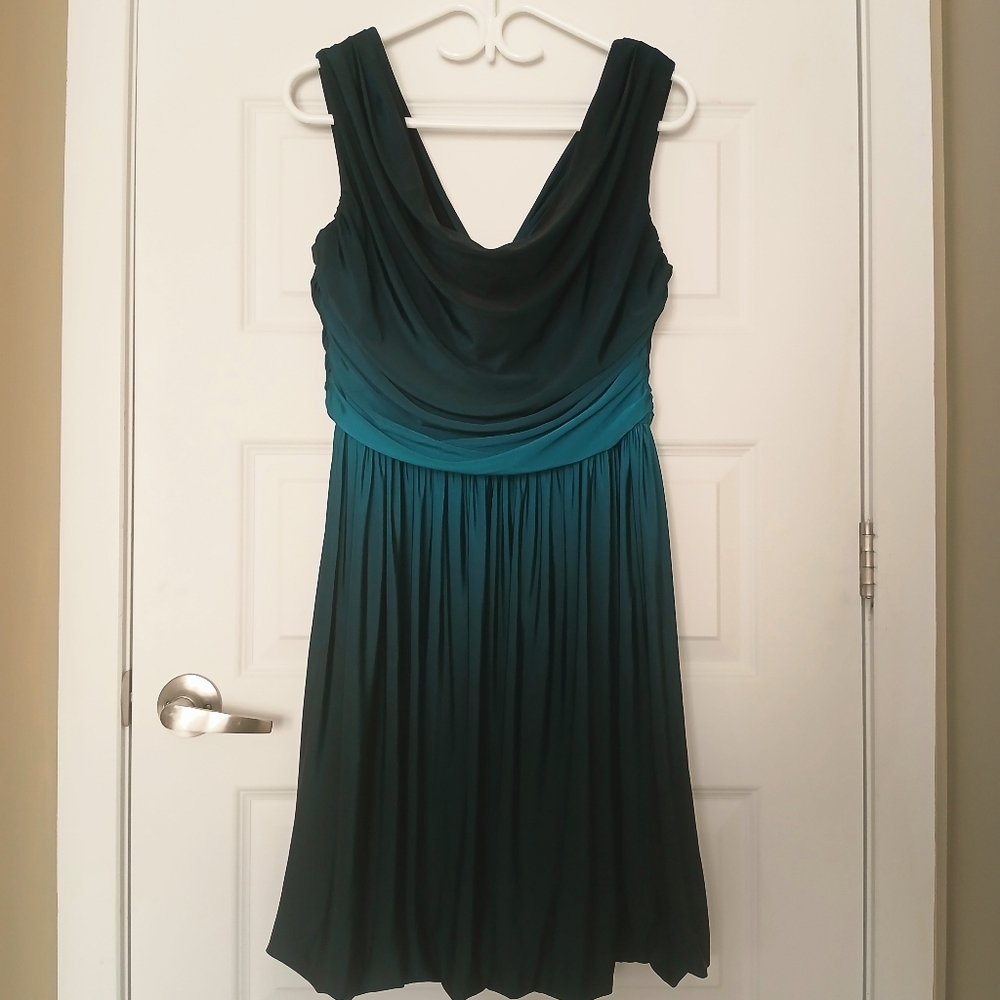 Y2K ombre teal Marina bubble hem dress Sz 14 Large draped